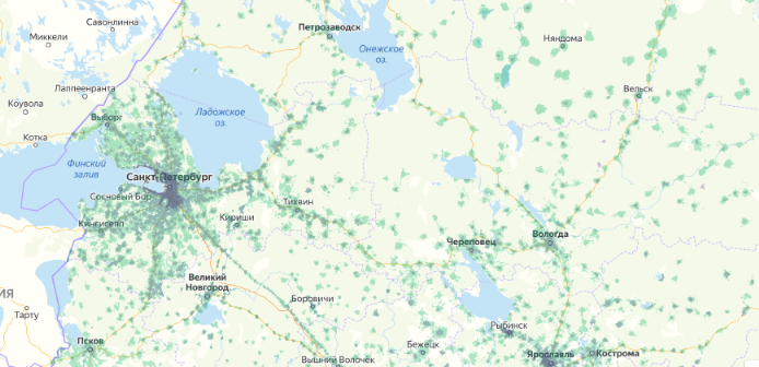 Зона покрытия МТС на карте Волоколамск 